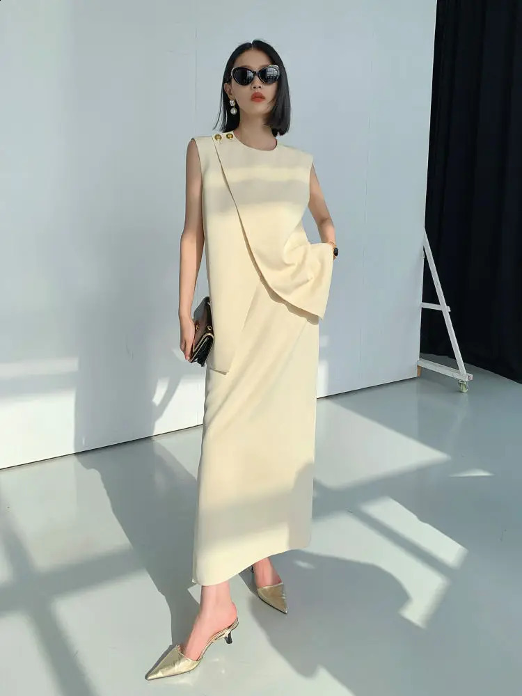 Irregular Blazer Vest Skirt Set Summer Chic Elegant Sleeveless Solid Tank Top Skirt Dress OL Outfit Clothes Suit 240826