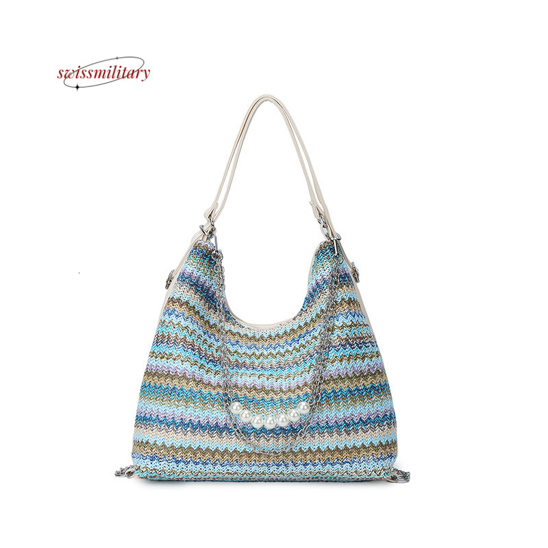 Swissmilitary Summer style South Wind Chiond Rainbow Tote for Women, Large Capacity Versatile Woven Shoulder Ba #28