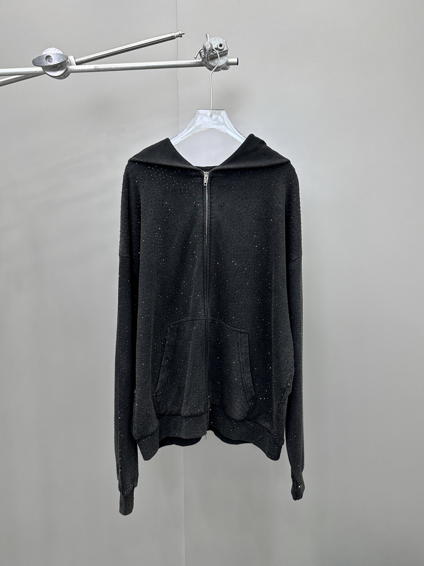 Spring/Summer New unisex Heavy Industry Full Body Hot Diamond Black/White Hooded Hoodie Coat