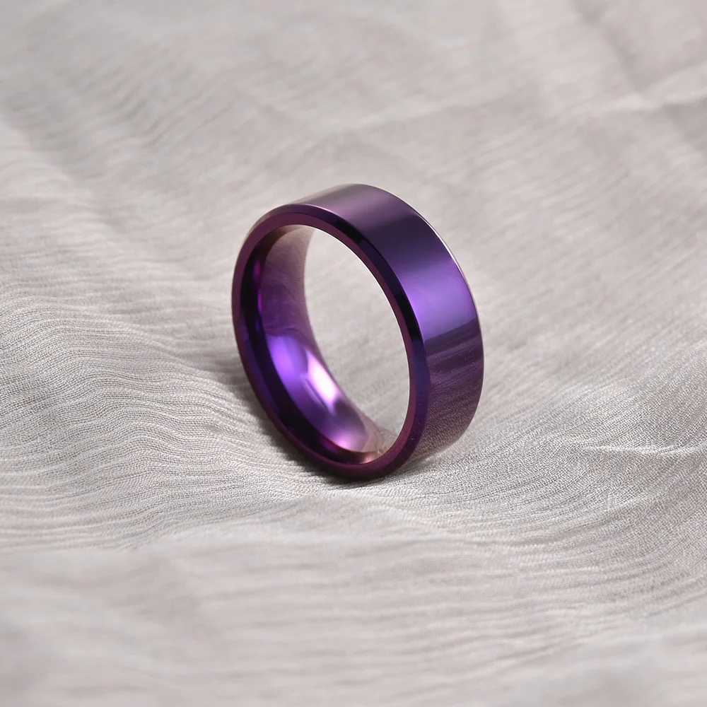 Simple 8mm mens stainless steel ring with purple matte finish polished edge engagement ring and mens wedding ring W240826