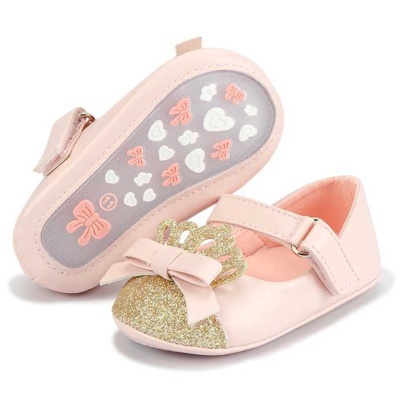 Baby Shoes Crown Shining Baby Pink Princess Shoes Anti slip Flat Rubber Sole Newborn First Step Walker Baby Preschool Shoes M240827