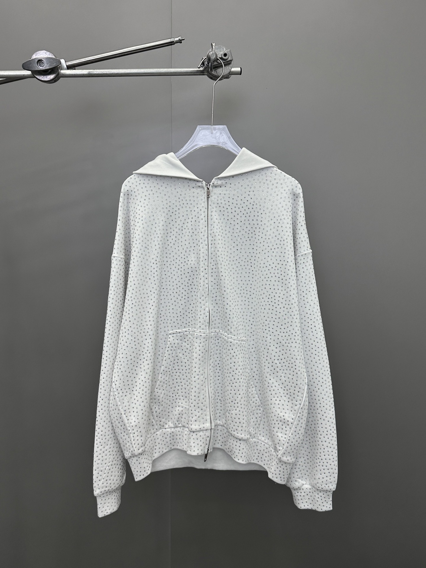 Spring/Summer New unisex Heavy Industry Full Body Hot Diamond Black/White Hooded Hoodie Coat