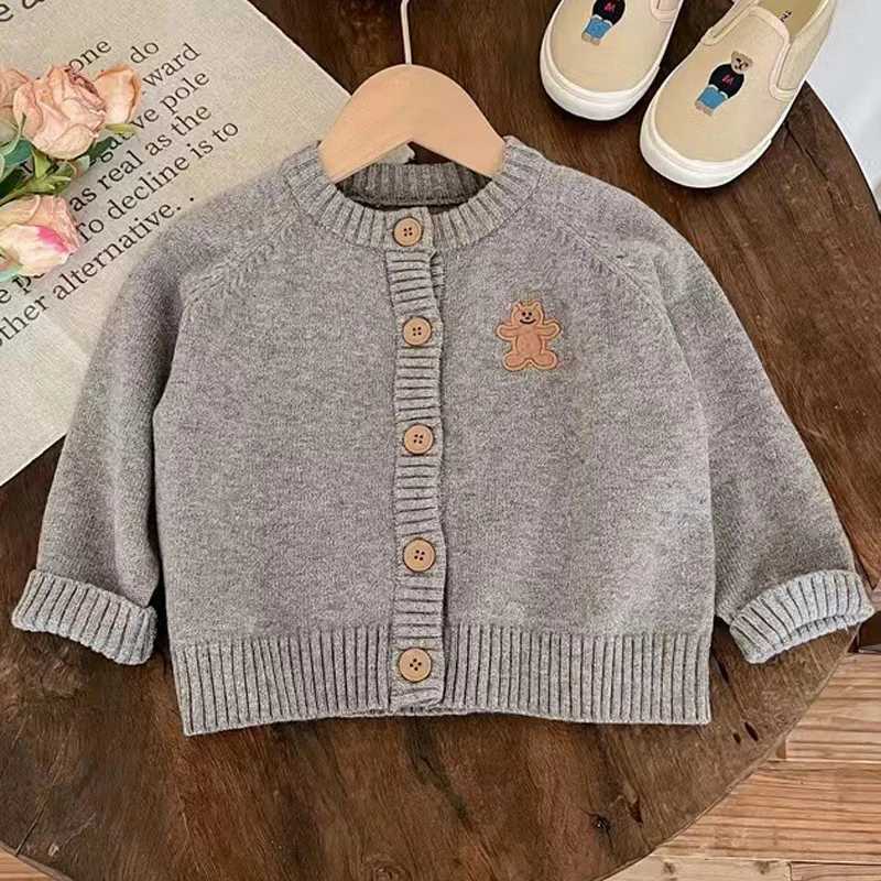 2-8 autumn and winter new girls knitted cardigan wool sweater cartoon bear striped sweater girls and children warm knitted jacketW240824