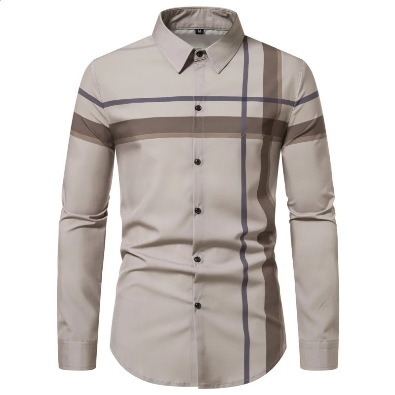 Mens High Quality Plaid Shirt Stripe Breathable Business Casual Silk Smooth Skin Shirt Long Sleeve men clothing 240826
