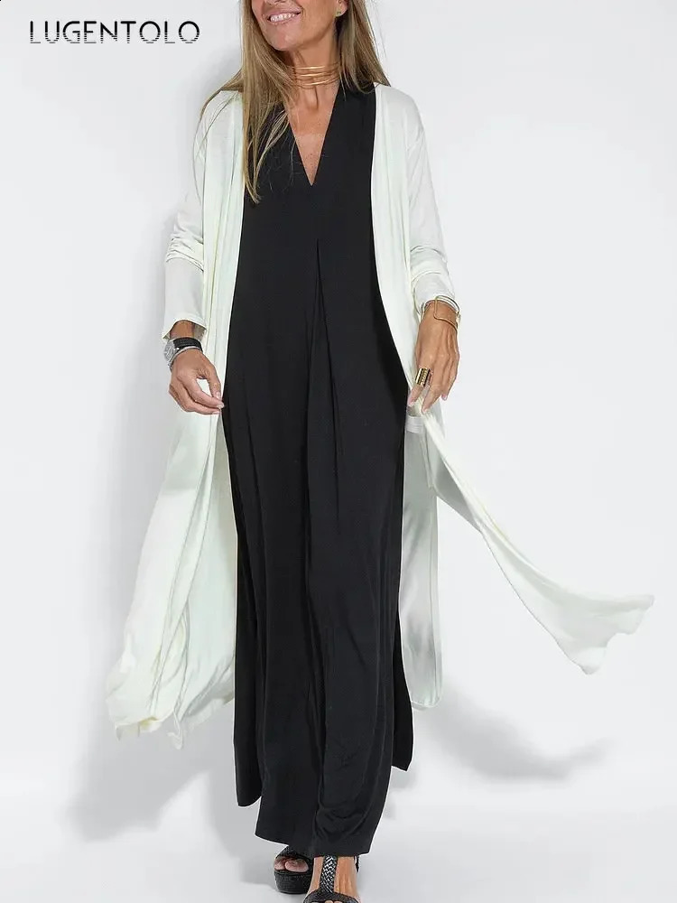 Long sleeved trench womens split style beach vacation thin spring and summer cardigan wool sweater casual elegant solid loose jacket 240826