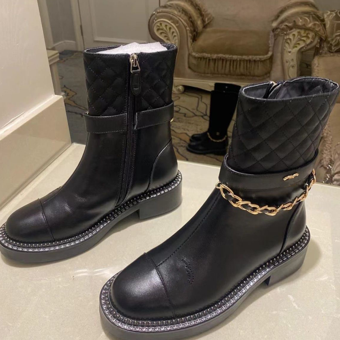 Ankle Boots Women Womens Boots Winter Round Toe Lace-up Short Boots Womens Designer Knight Boots Women luxury Shoes