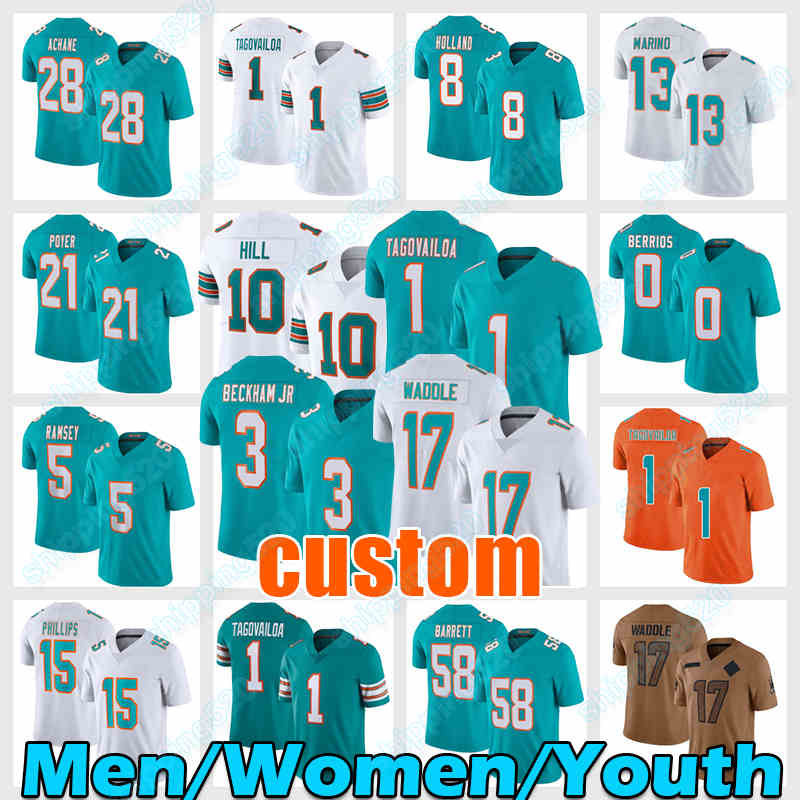 1 Tua Tagovailoa Football Jersey Tyreek Hill Jaylen Waddle Odell Beckham Jr. Jalen Ramsey DeVon Achane Dan Marino Braxton Berrios Poyer Jaelan Phillips Jevon Holland