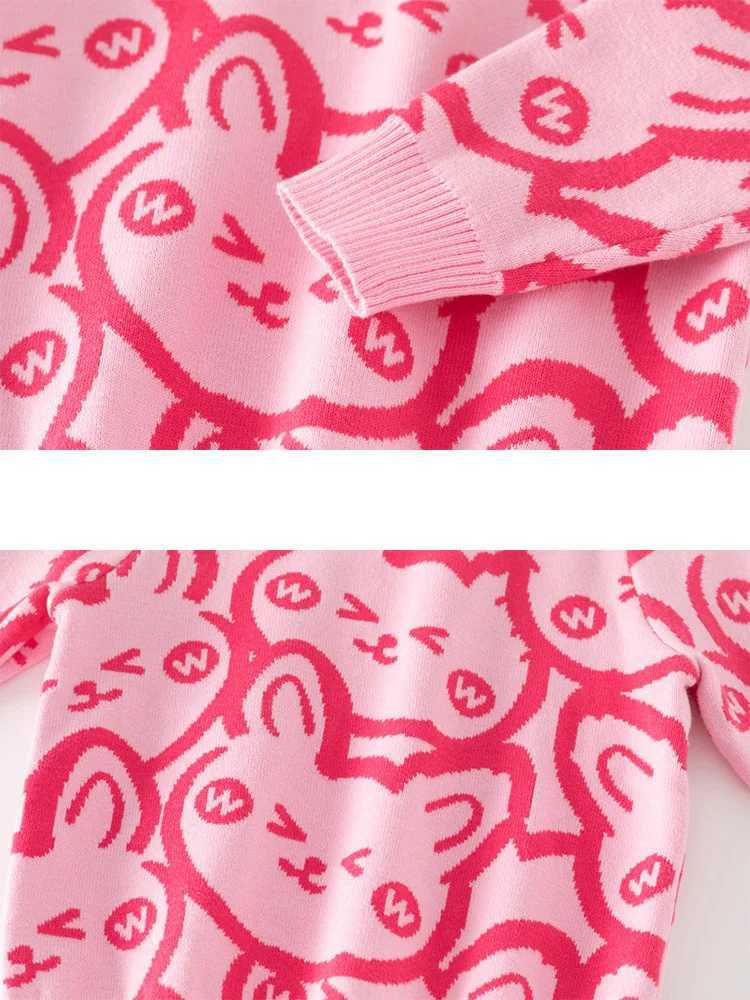 Childrens clothing double-layer cotton thread thick girls sweater Korean version rabbit jacquard childrens knitted girls sweaterW240824