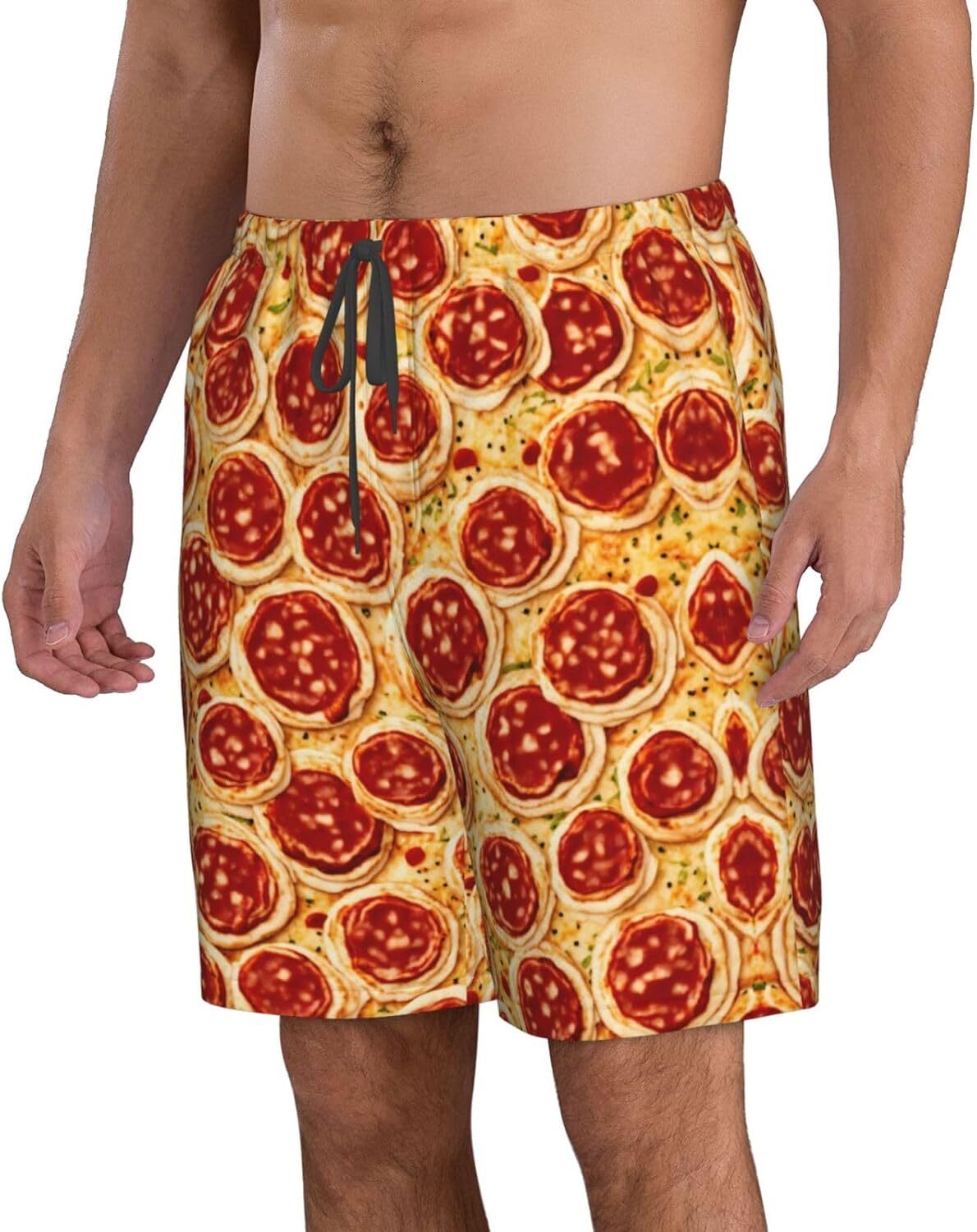 Beach Pants For Men 3D Pizza Pepperoni Print Mens Novelty Swimtrunks Quick Dry Lining Board Shorts XS-6XL