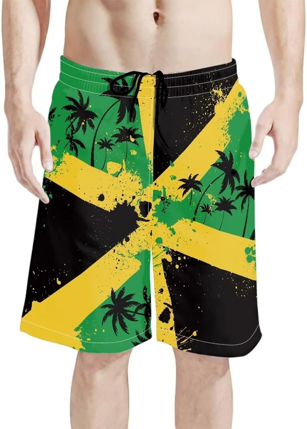 Beach Pants For Men 3D Printed Jamaican Lion Flag Quick Dry Board Trunks With Pockets Mesh Lining Swim