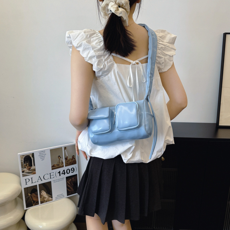 Hot selling Korean niche Instagram casual versatile college student tote women's large capacity pleated multi pocket crossbody bag #26