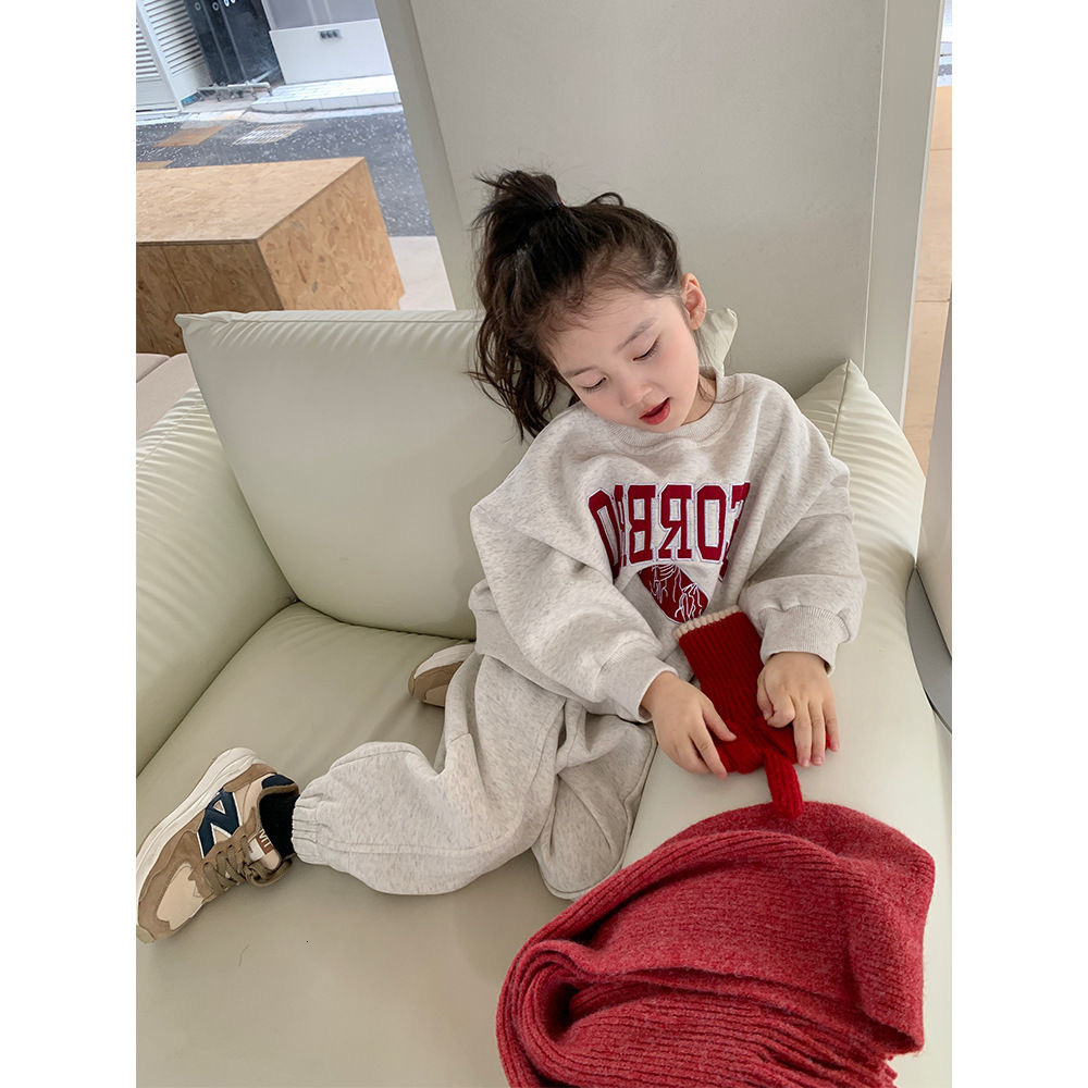 Girls' Autumn New Letter Embroidered Sports Sweater+Fashionable Pants 2 Piece Set for Kids F34-08.27