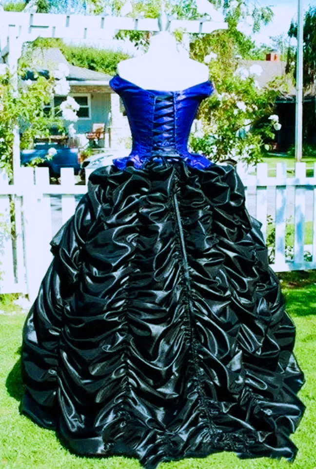 Royal Blue And Black Gothic Prom Dresses Ruched Pleats Satin Long Vintage Evening Dress Victorian Corset Special Occasion Party Gown For Women 2024