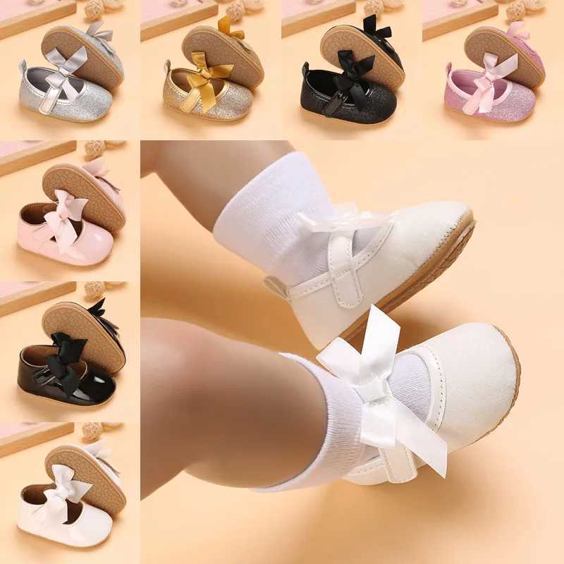Baby Birthday Party Shoes Baby Bow Knot Non slip Rubber Soft Bottom Flat PU First Step Walker Newborn Bow Decoration Mary Jens M240827