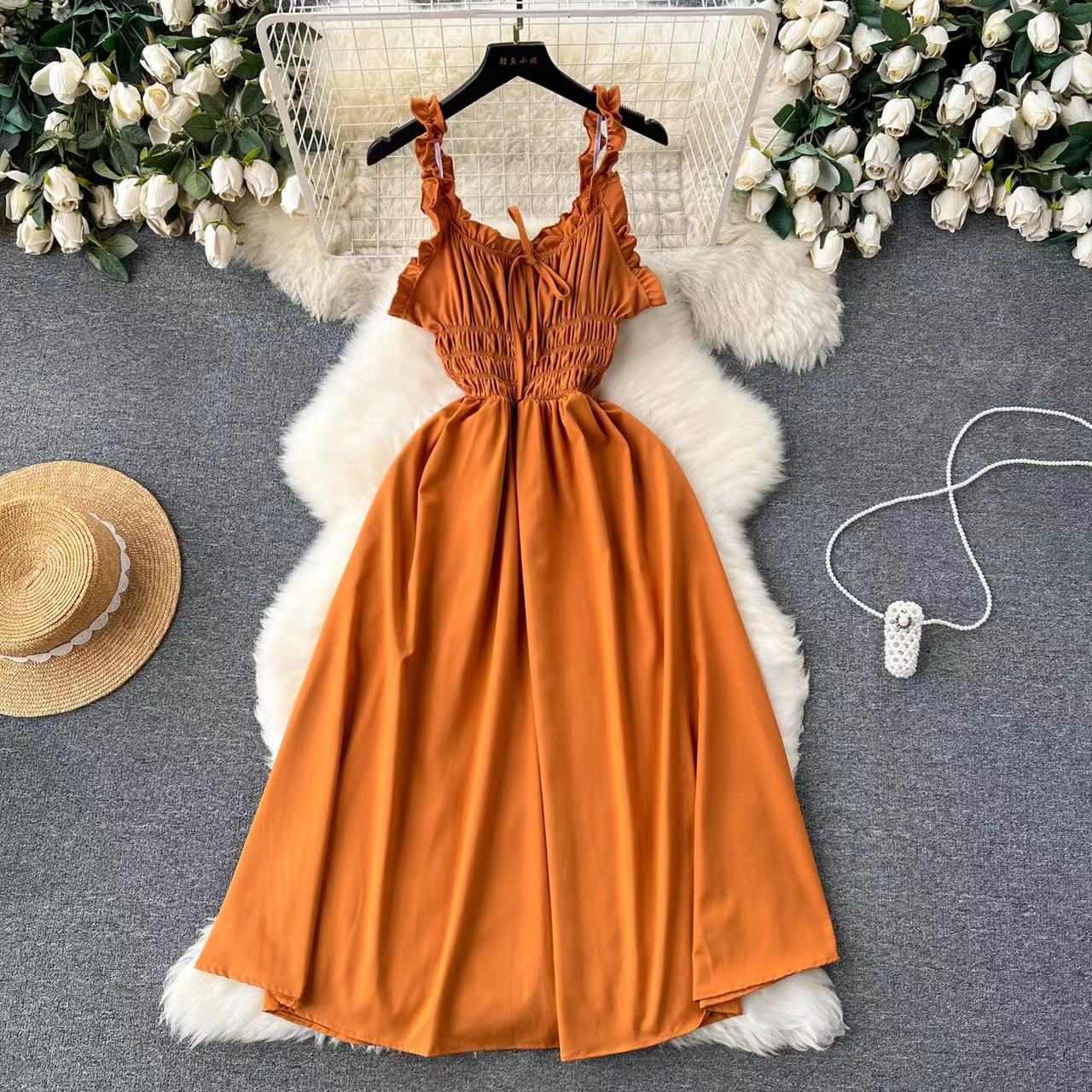 High end vacation dress for women designed with a heartfelt machine hollowed out elastic slim fit long slit over knee skirt beach skirt