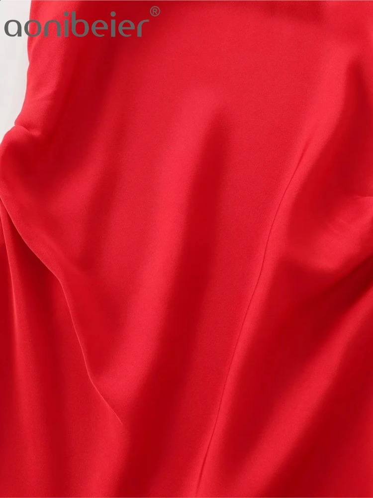 Aonibeier Black Red Satin Womens Party Dress Tea Set Summer Sleeveless Ruffle Ultra Thin Aline Midi Long Y2K Robe 240826