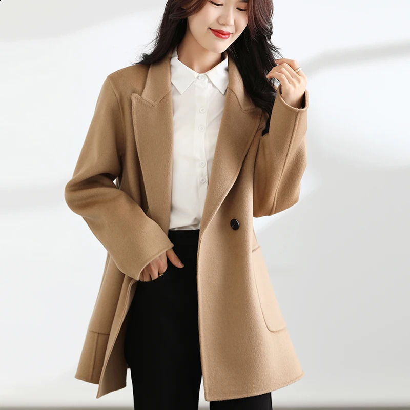 Autumn and winter doublesided cashmere coat womens short sleeved 100% pure wool 240826