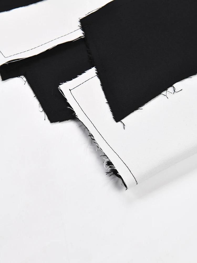 EAM Women Black Irregular Color-block Big Size Blazer Lapel Long Sleeve Jacket Fashion Spring Autumn 1DF308001 240826