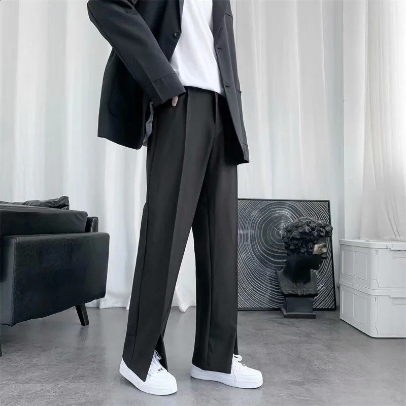 Spring/Summer Black Suit Pants Men Fashion Society Mens Dress Pants Korean Loose Straight Pants Mens Office Formal Trousers 240827