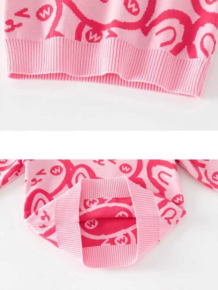 Childrens clothing double-layer cotton thread thick girls sweater Korean version rabbit jacquard childrens knitted girls sweaterW240824