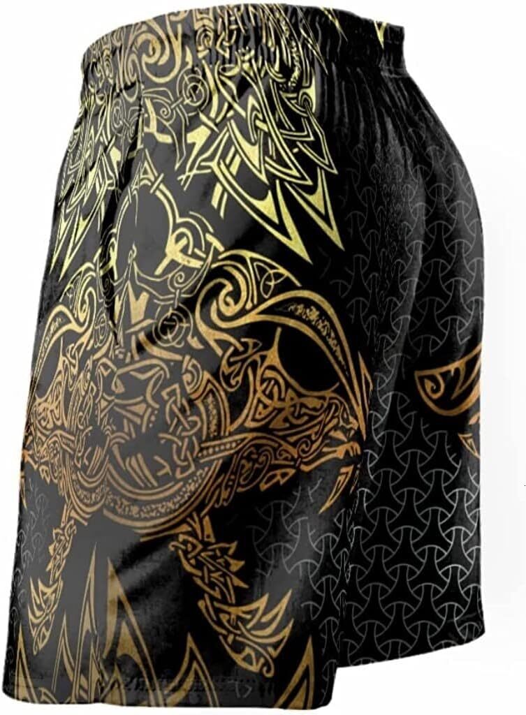 Beach Pants For Men Mens Viking Wolf Athletic Shorts Casual Summer Norse Myth Style Swim Trunks 3D Print Running