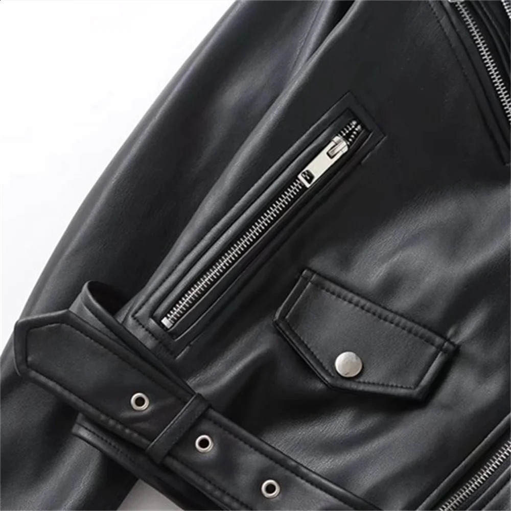 UNIZERA Autumn/Winter Product Womens Fashion Casual Edition Polo Necklace Artificial Leather Short Jacket Coat 240827