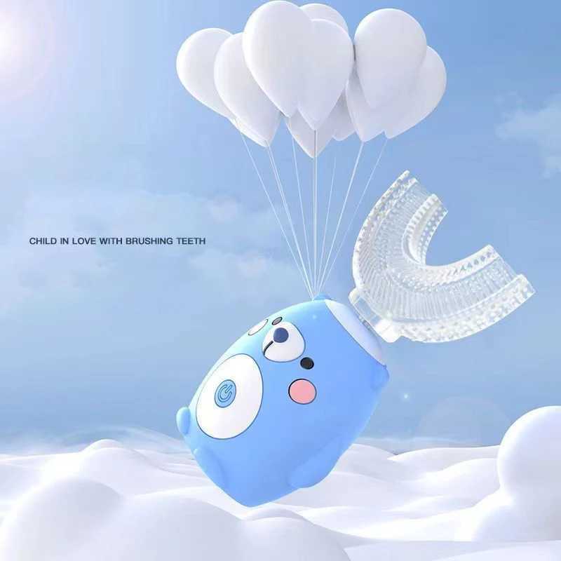 360 Sonic Electric Toothbrush for Kids Children U Shape Automatic Silicone Tooth Brush Smart Timer Rechargeable Blue Light IPX7 Y240827