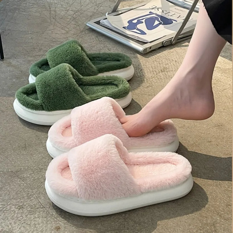 Womens Slippers Autumn/Winter Fur Slippers Indoor Slippers Soft Bottom Solid Color Home Cotton Slippers 240827