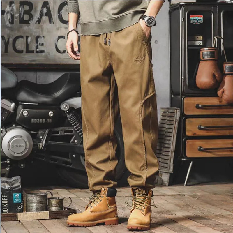 Retro mens heavyduty work pants spring Harun loose leggings casual solid color large fully matched 240827