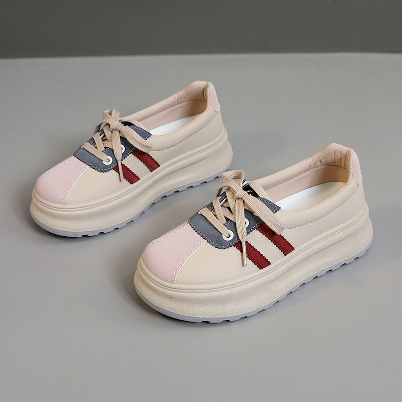 Ddmysports ZY New Breathable Color Blocked Leather Women S Shoes For Spring Summer Casual Thick Soled Board Height Increasing Korean Version OUTDOOR