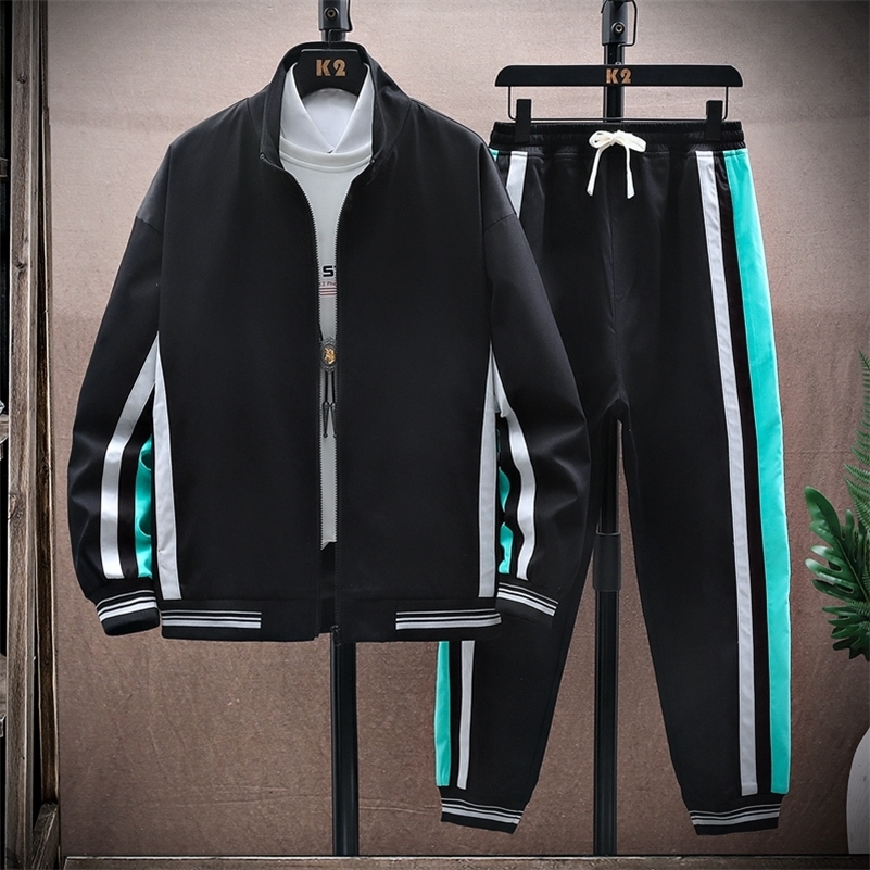 Autumn mens 2-piece patch work sportswear mens jacketpants sportswear mens sportswear casual suit 240827