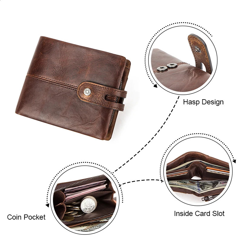 Mens Western Wallets Crazy Horse Short Wallet With Coin Purse, Hasp Closure, Cow Leather Clutch Carteiras - Ideal Everyday Carry New Free Delivery Des