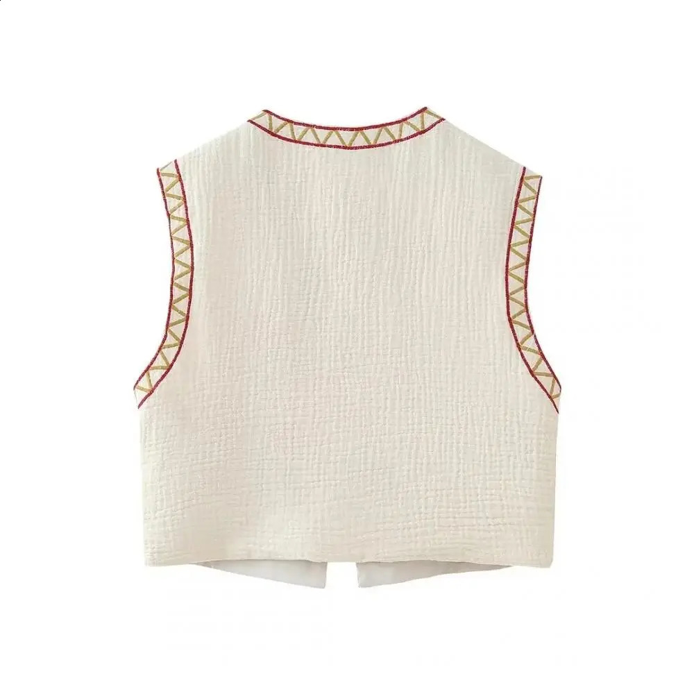 Womens casual embroidered waist jacket fashionable floral print crew collar cardigan printed loose sports vest for going out 240828