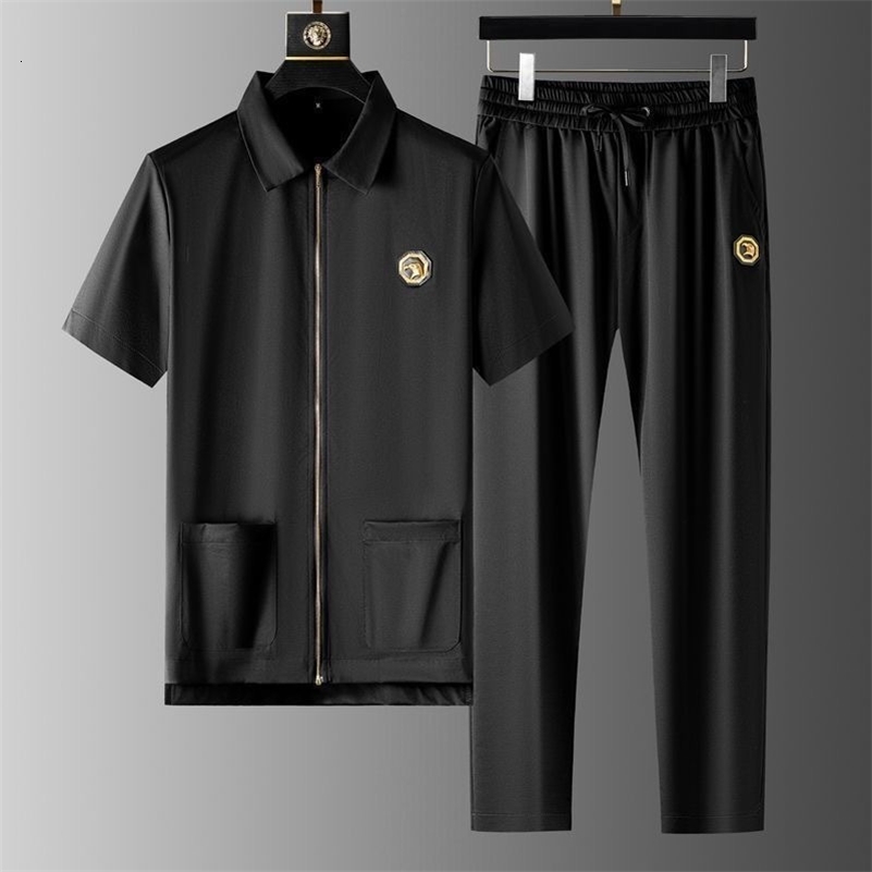 Summer Solid Color Plus Size Sportswear Mens Casual Relaxing Comfortable Breathable High Quality Two Piece Set 240827