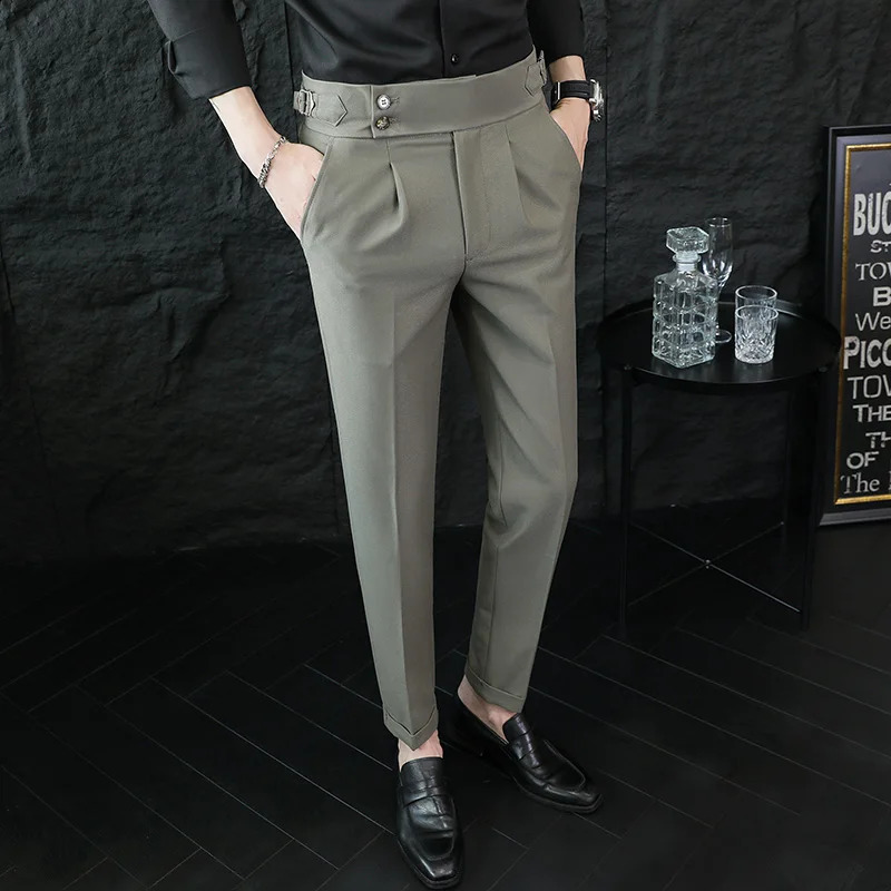 High Quality Business Leisure Drawstring High Waist Mens Solid Neapolitan Formal Pants Mens Formal Office Social Set Pants 240828