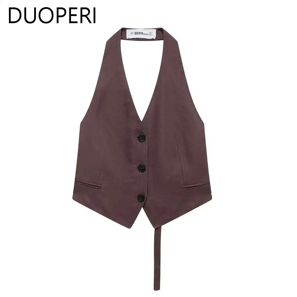 DUOPERI Womens Fashion Linen Blended Strapless Neck Vest Womens Fashion Womens Casual Set Belt 240828