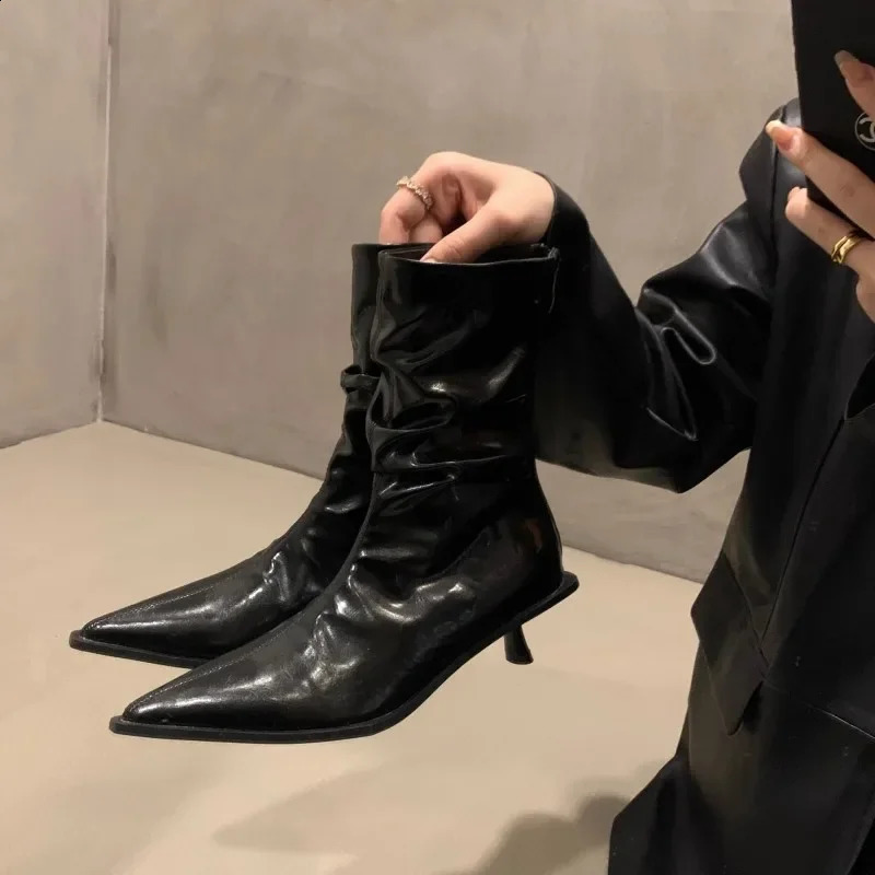 Fashion Pointed Toe Womens Ankle Boots Womens Ultra Thin Short Botas Shoes Low Boots Party Dress Pump 2024 Spring/Summer Zapatos Mujer 240827