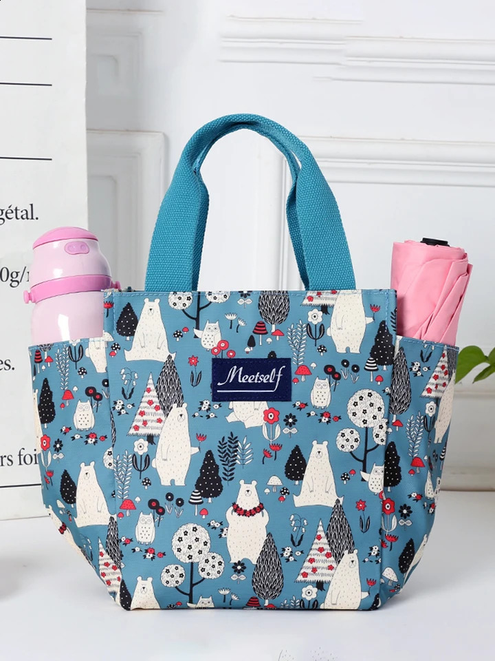 Office workers go out with rice lunch box bag thermal bento fashion tote canvas hand carrying mommy 240827