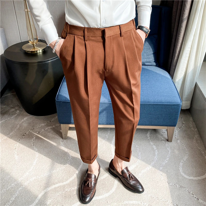 British style summer solid business casual pants mens fashion Naples high waisted straight pants mens ultra-thin social mens Trouser 240828