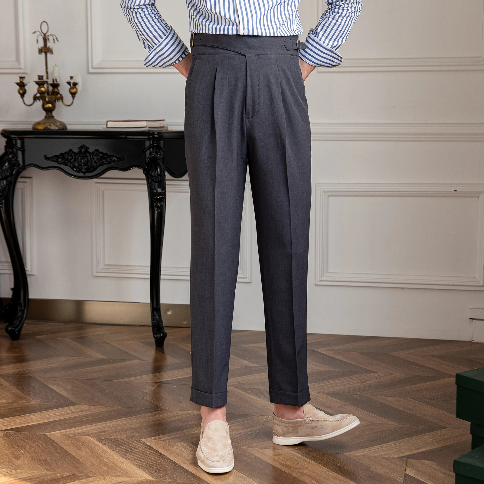 Mr. Lus Three Summers Thin Naples High Waist Straight Pants British Casual Dape Gurkha Mens Casual Pants 240828