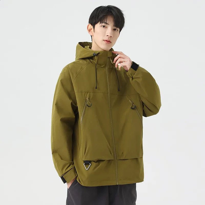 Spring and Autumn casual jacket mens outdoor camping waterproof windproof hooded 240827