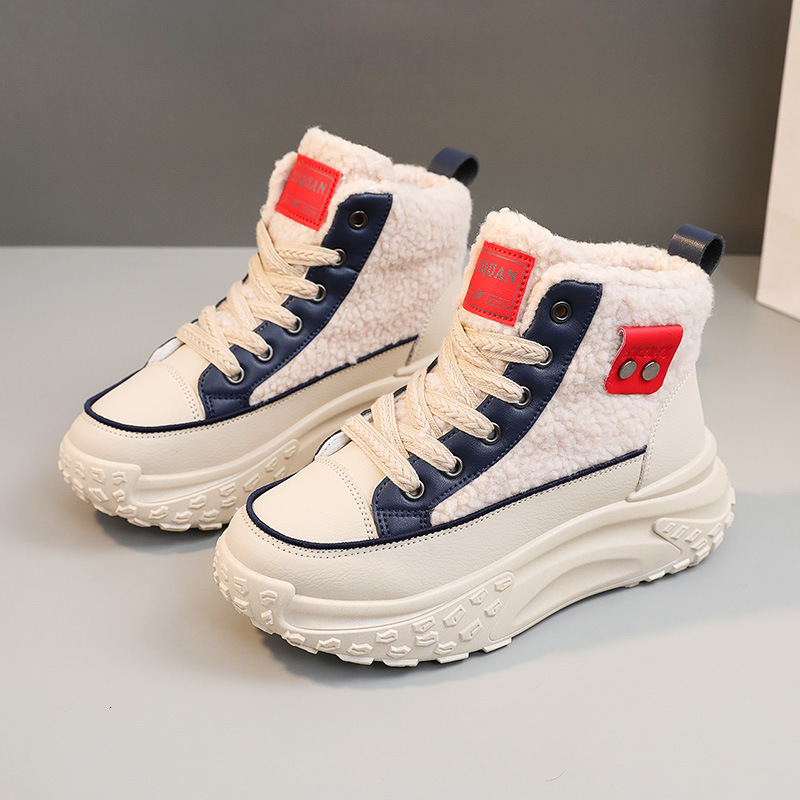 Ddmysports K New Winter Igh Top Women S With Velvet Cotton Shoes Warmth Preservation Lamb Fleece Thick Sole Eightened Korean Edition Instagram For Stu