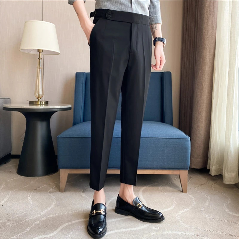 Naples UK high waisted Saging Business Social Suit Pants mens wedding dress mens slim fit casual straight pants 240828