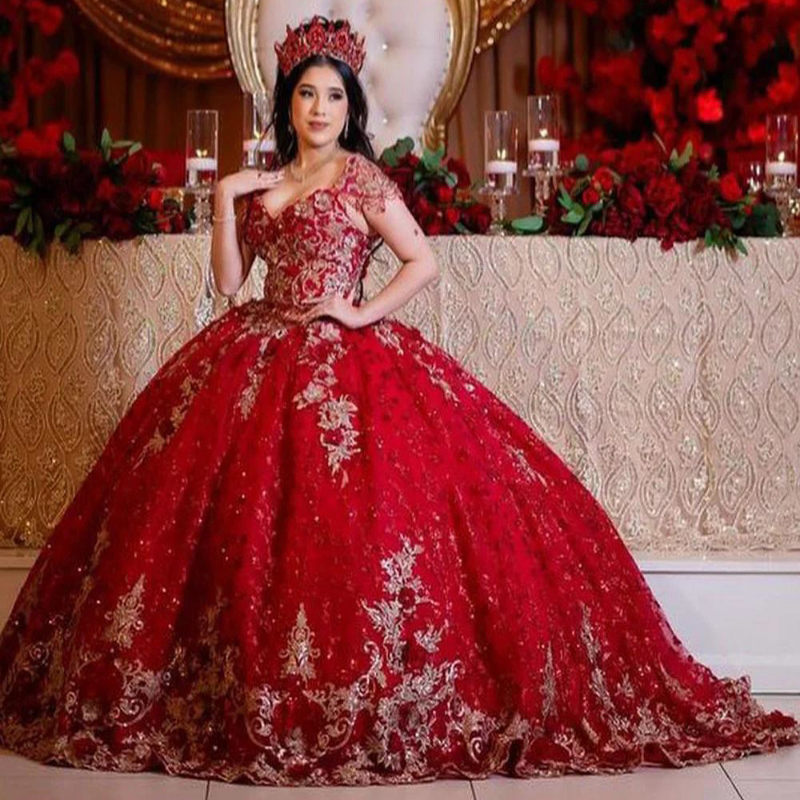 Mexico Red Off The Shoulder Quinceanera Dress Beaded Appliques Tiered Princess Gown For Sweet 16 Birthday Party Robe De Ball