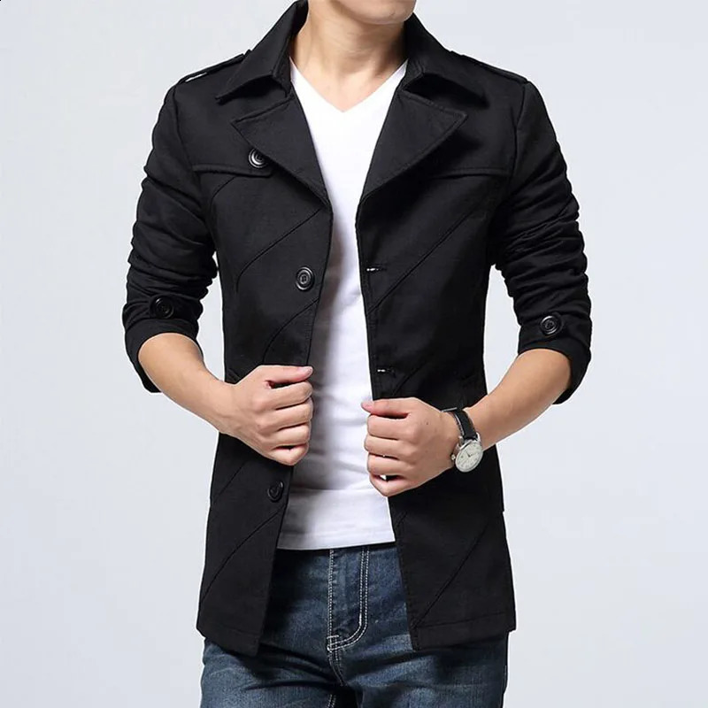 Autumn and winter trench coat mens windbreaker solid business casual loose long 240827