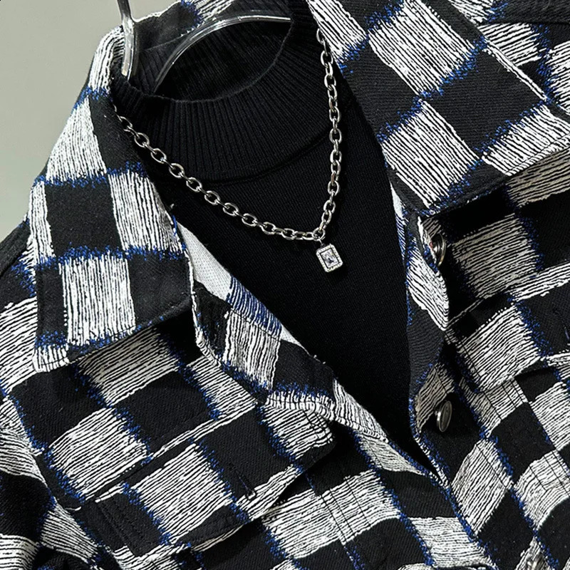 PFHQ Checkered Color Block Denim Set Mens Fashion Personality Haute Quality Male Two Piece Jackets Pants Summer 21Z02 240827