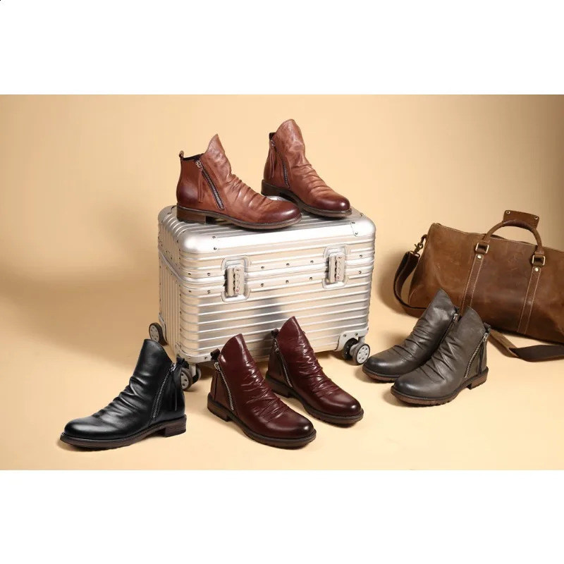 Pu Fashion Comfortable High Top Zipper Non-slip Flat Mens Cowboy Boots 240828