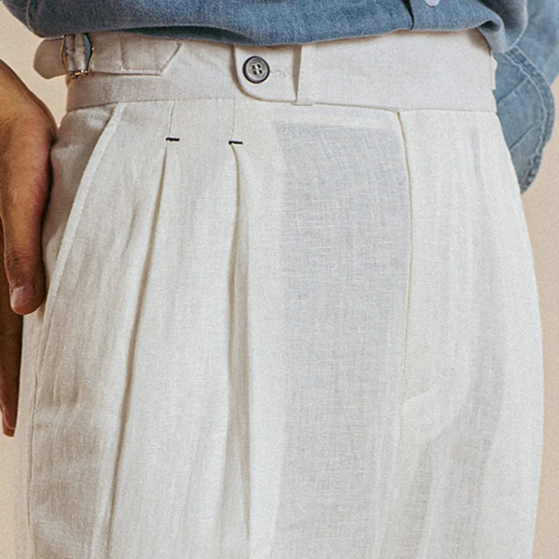British high waisted linen straight leg pants Naples high waisted suit retro casual pants office pants mens pants 240828