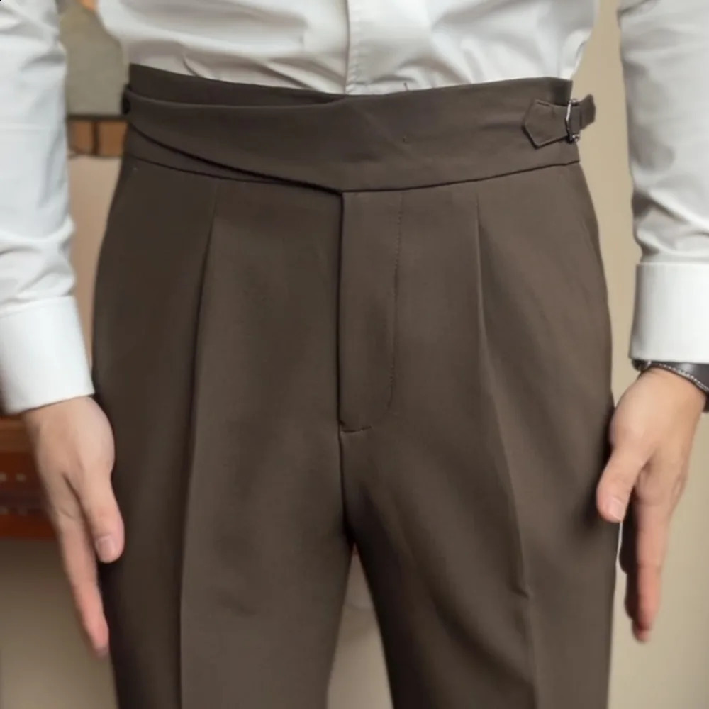 High quality Italian Naples mens suit pants black brown Calcas Sociais Masculinas elegant mens office wear 240828