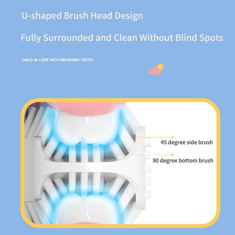 360 Sonic Electric Toothbrush for Kids Children U Shape Automatic Silicone Tooth Brush Smart Timer Rechargeable Blue Light IPX7 Y240827